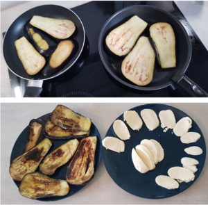 Grill the aubergines in a pan
