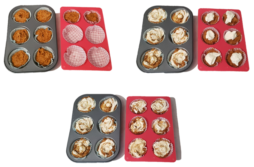 Keto Pumpkin Muffins in muffin tin - steps