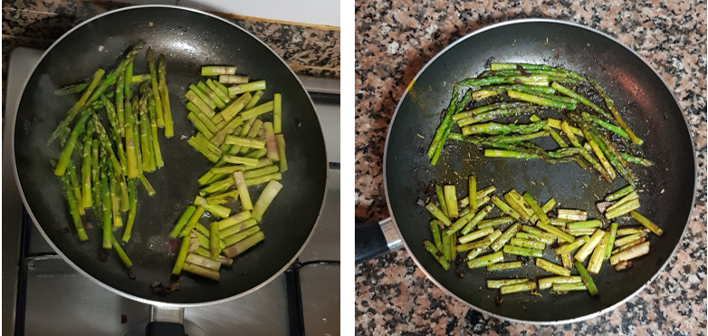 Fry the asparagus
