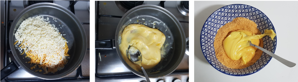 Smelt de kaas in een steelpan