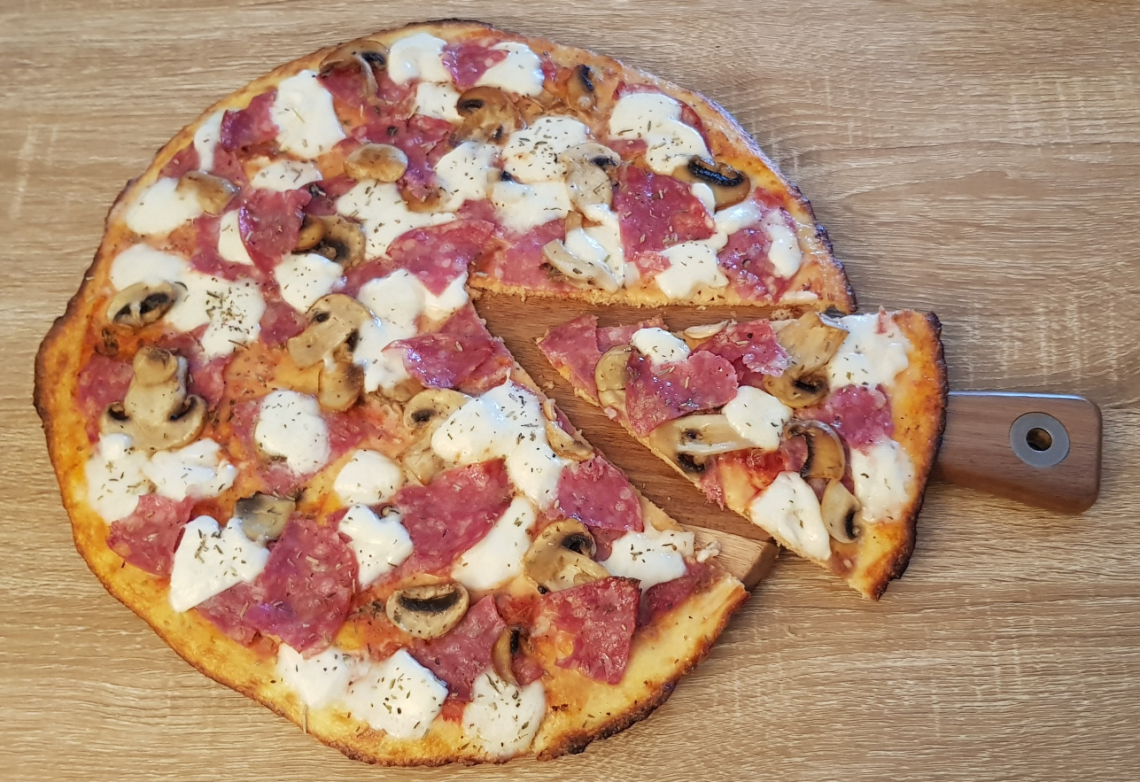 Keto Pizza with Salami and Mushrooms